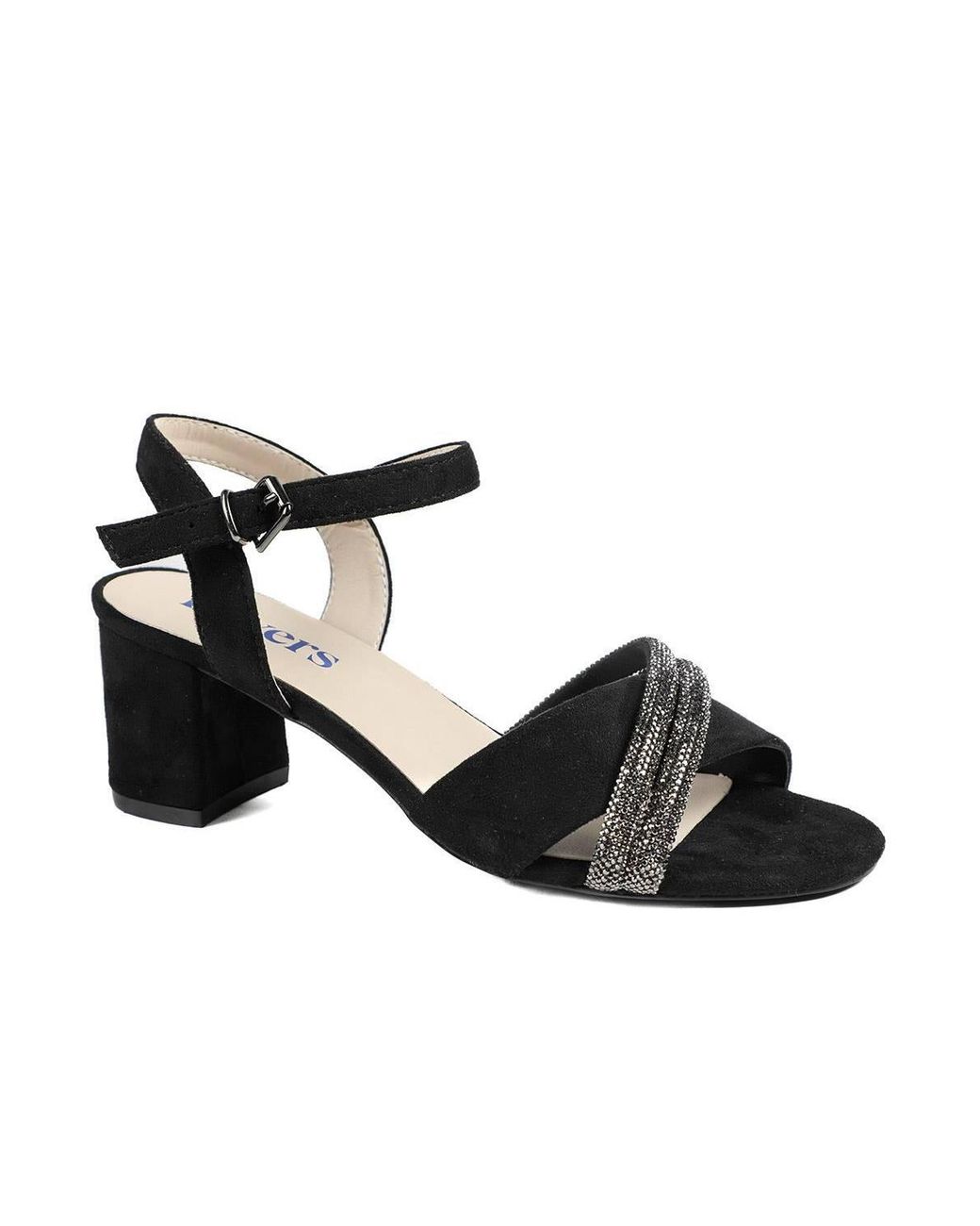 Pavers Black Block Heel Embellished Toe Sandals