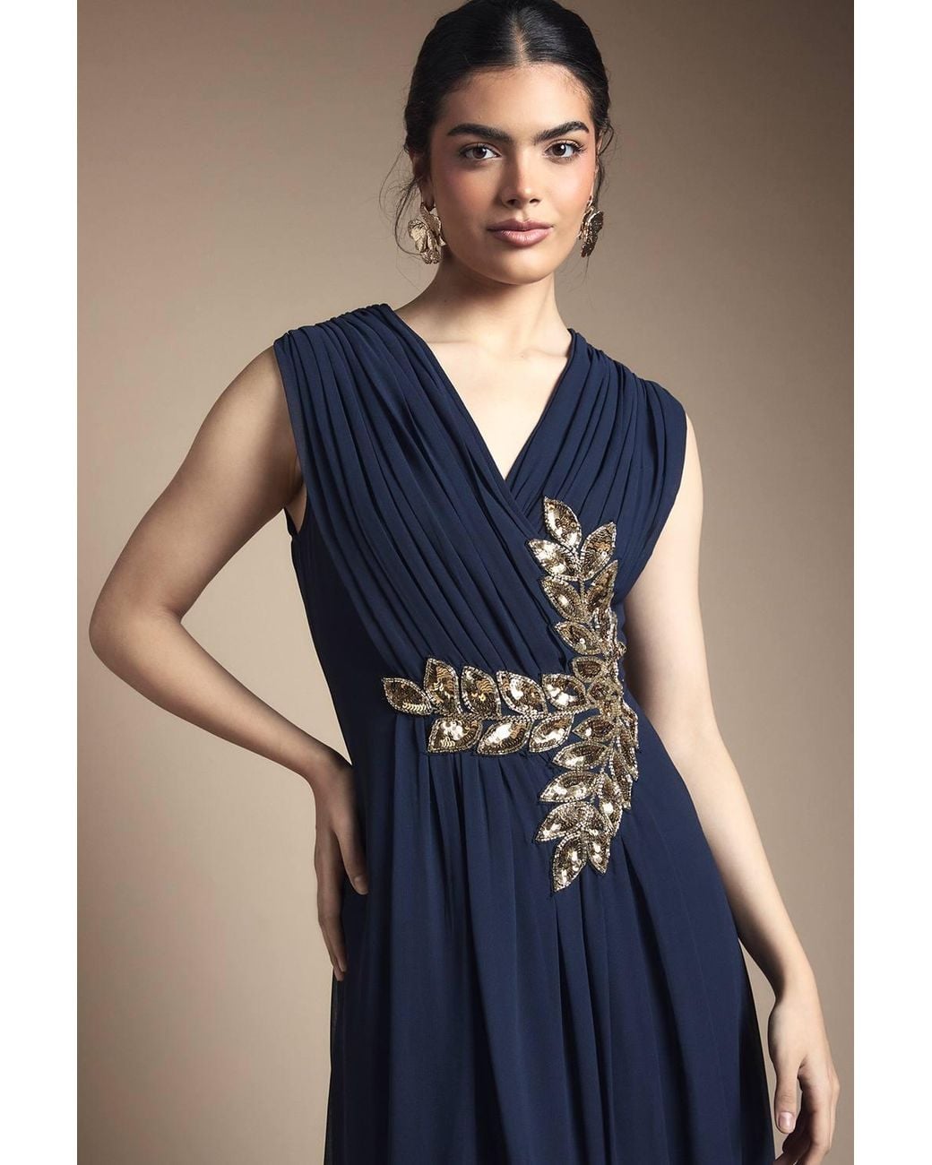 Wallis Blue Beaded Embellished Wrap Top Georgette Maxi Dress