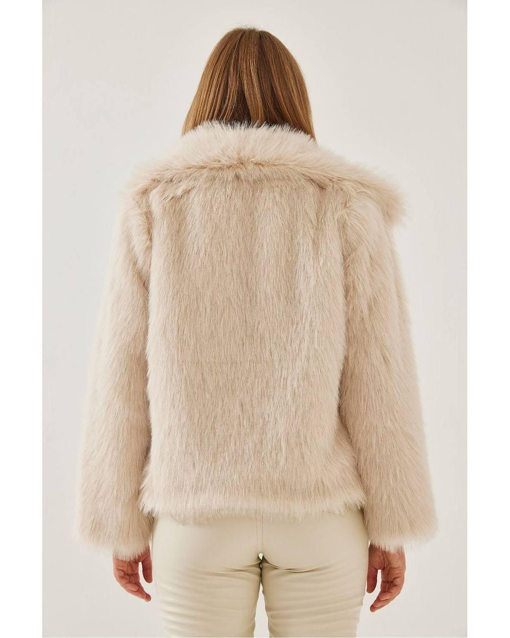 Bianco Lucci Natural Textured Puffer Coat With Faux Fur