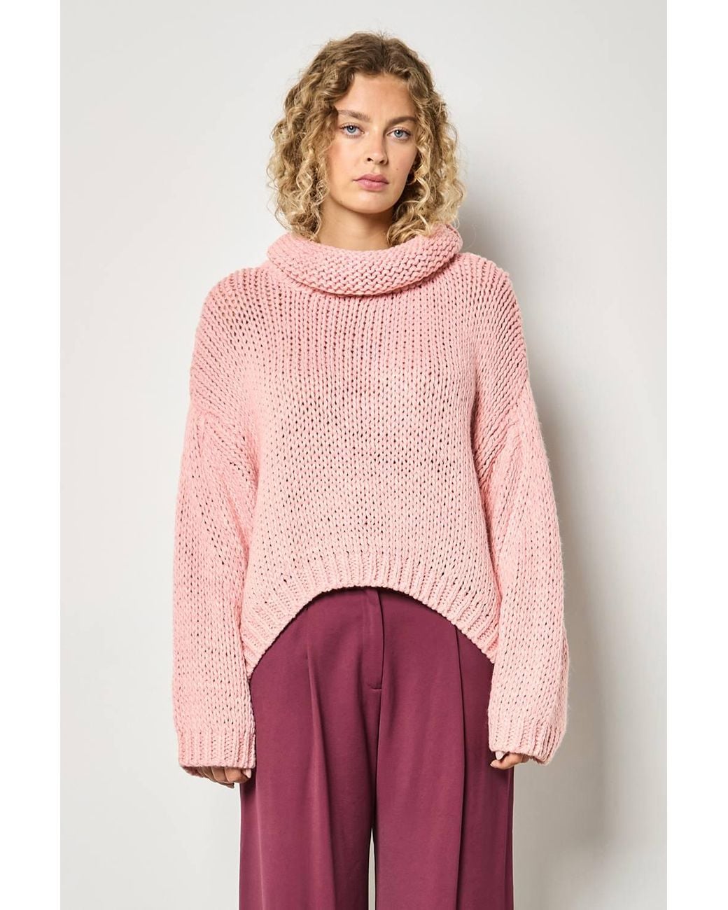 Apricot Red Chunky Knit Roll Neck Oversized Jumper