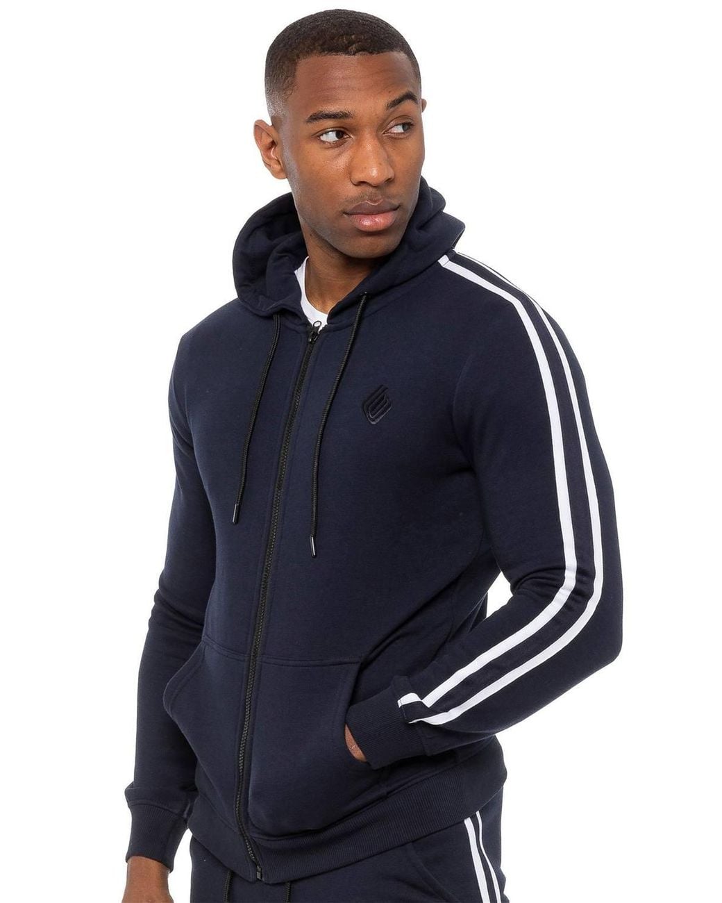 Enzo Blue Zip Up Tape Hoodie for men