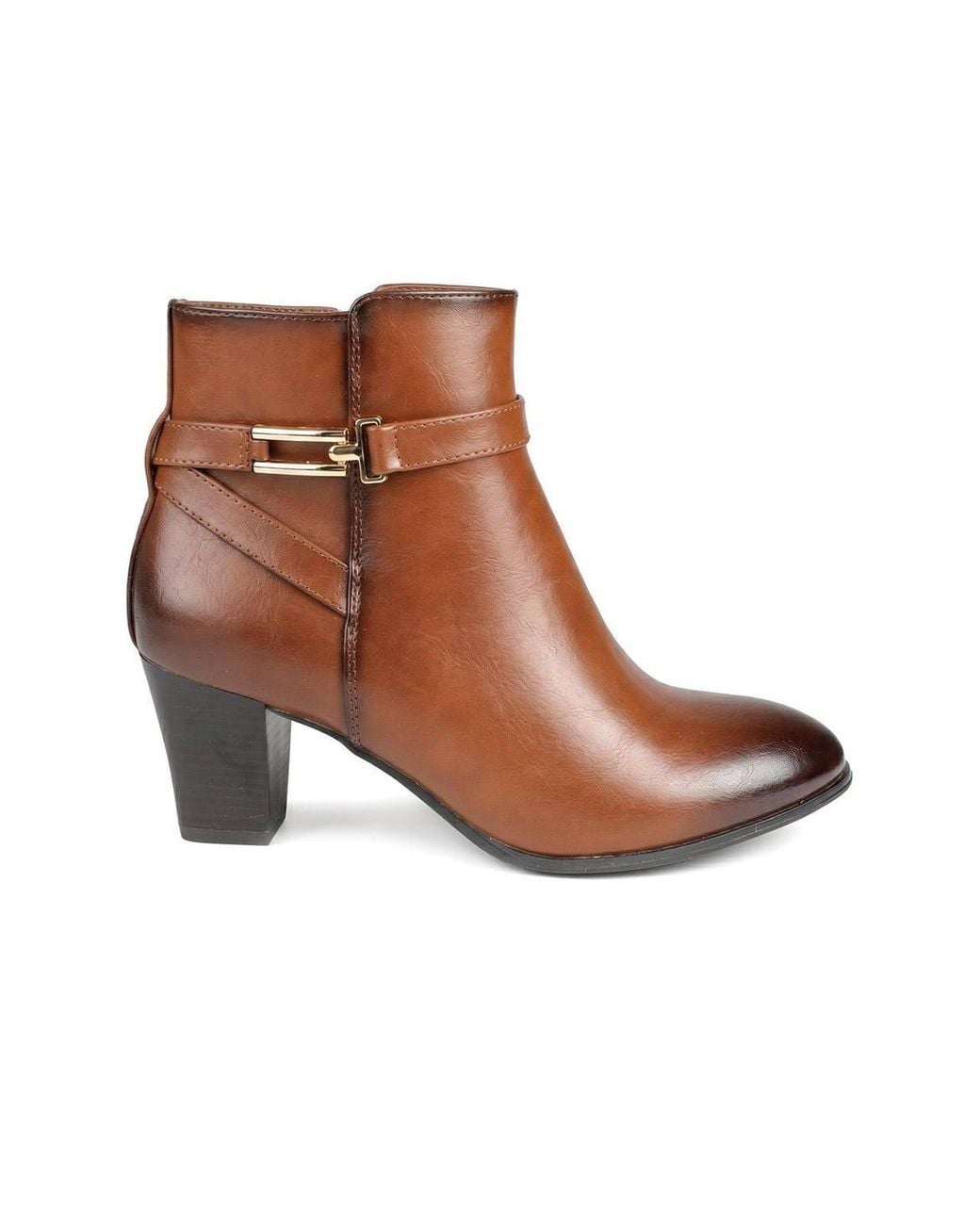 Pavers Brown Smart Block Heel Ankle Boots With Buckle Detail