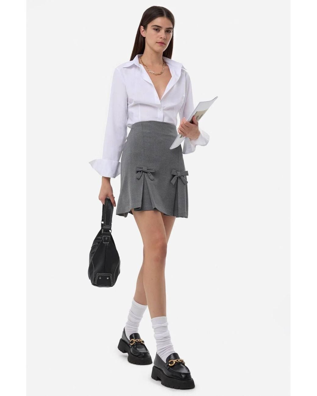 Hiccup Gray Bow Detailed Mini Skirt