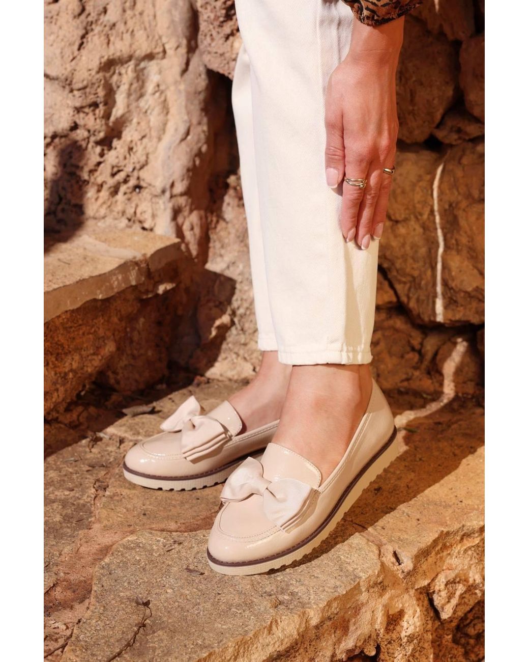 Linzi Natural Cathy Mocha Patent Loafers