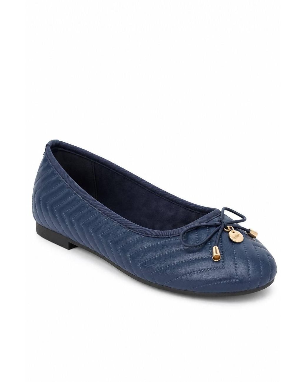 Spot on Blue Quilted Bow Detail Ballet Pumps