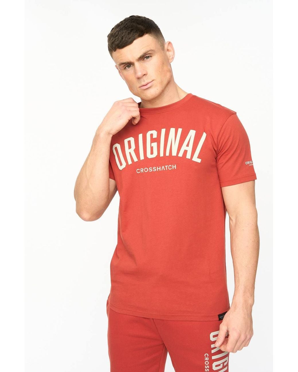 Crosshatch Red Kensby Crew Neck Cotton T-Shirt With High Build Graphics for men