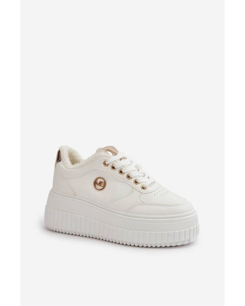 Love Lace Blue Platform Warm Lined Faux Leather Chunky Trainers