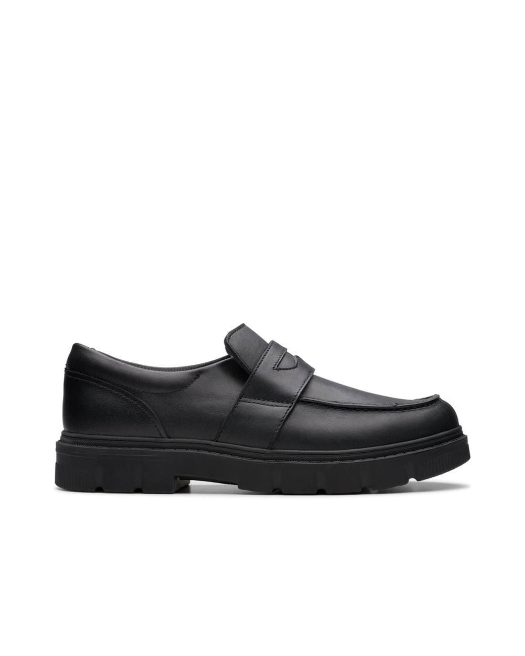 Clarks Black Lorcam Craft Youth Leather Loafers, School Shoes