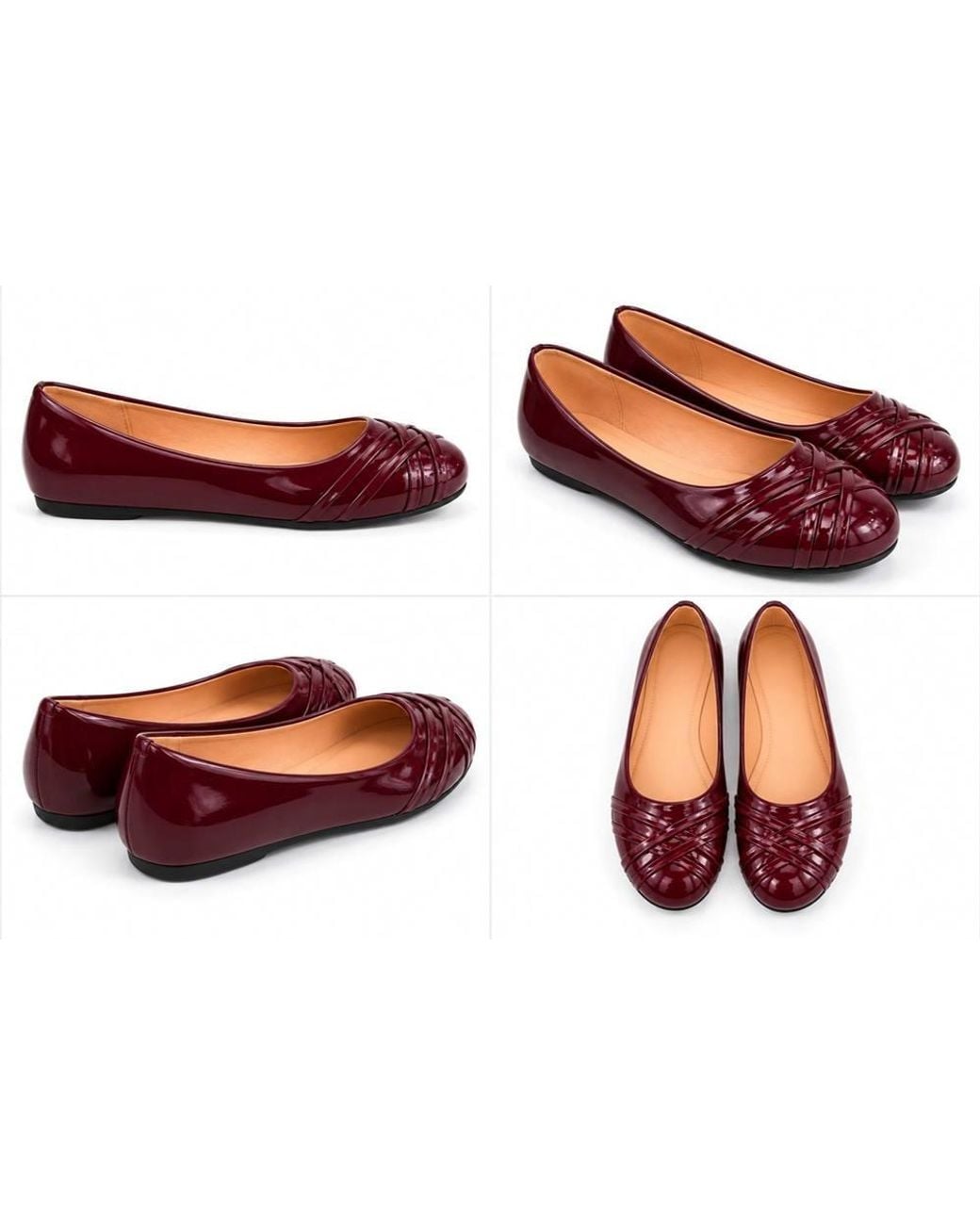 LARANGE Red Patent Ballet Flats With Woven Toe Detail
