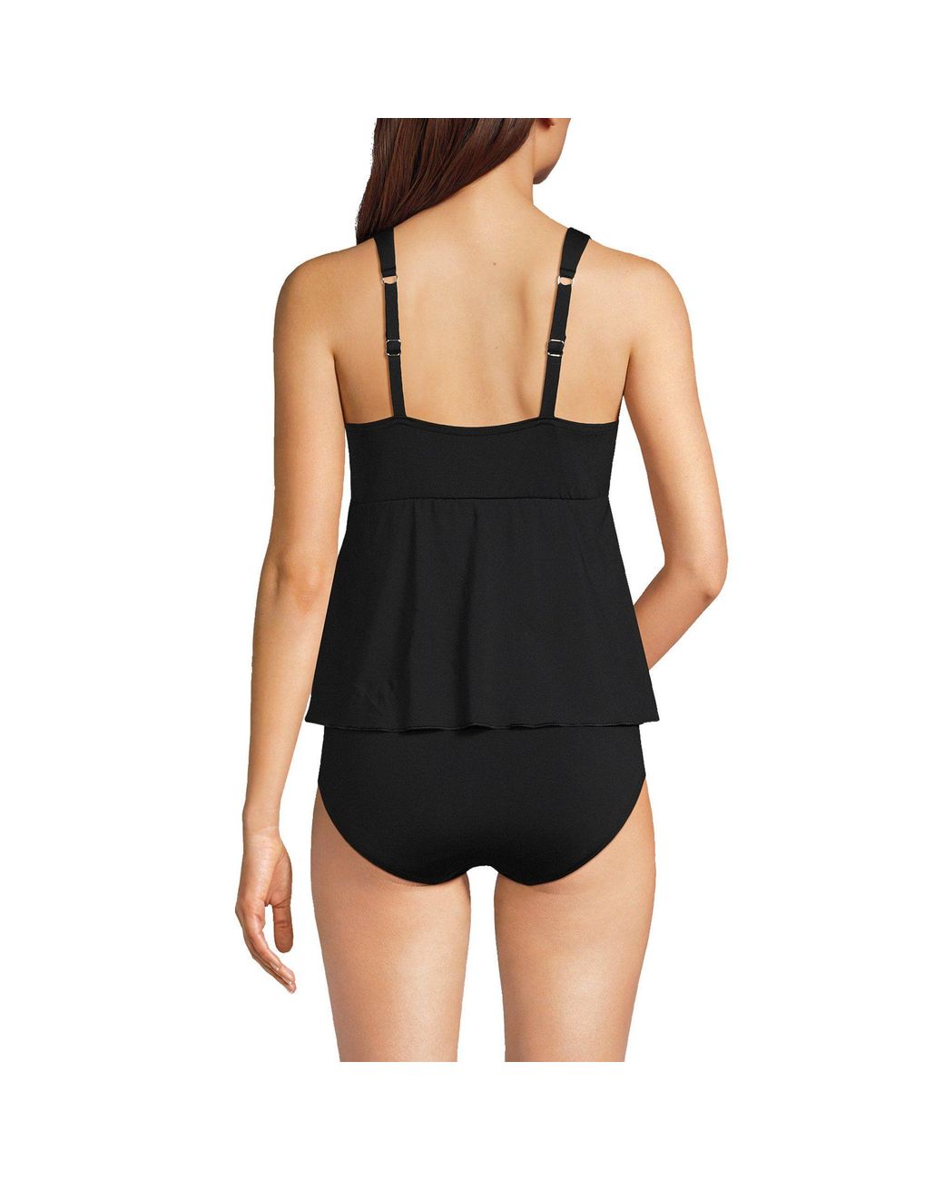 Lands' End Black Smoothing Flutter Fauxkini Swimsuit