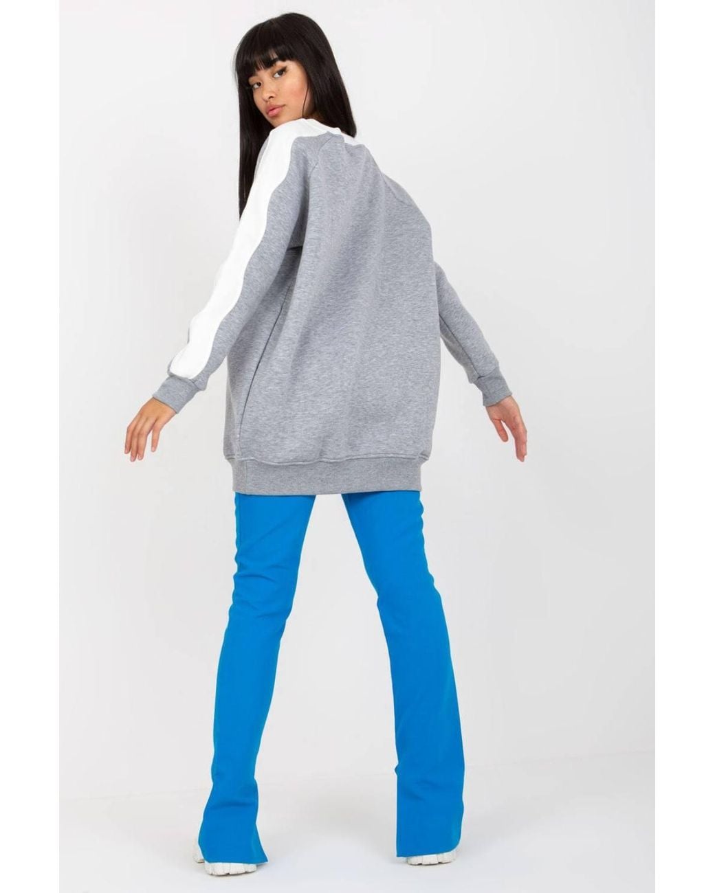 Love Lace Blue Cotton Boat Neck Long Sleeve Sweatshirt With Contrast Detail