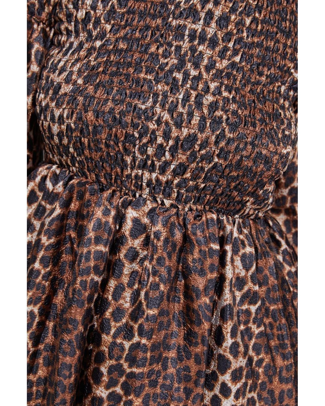 Warehouse Brown Textured Organza Shirred Midaxi Dress
