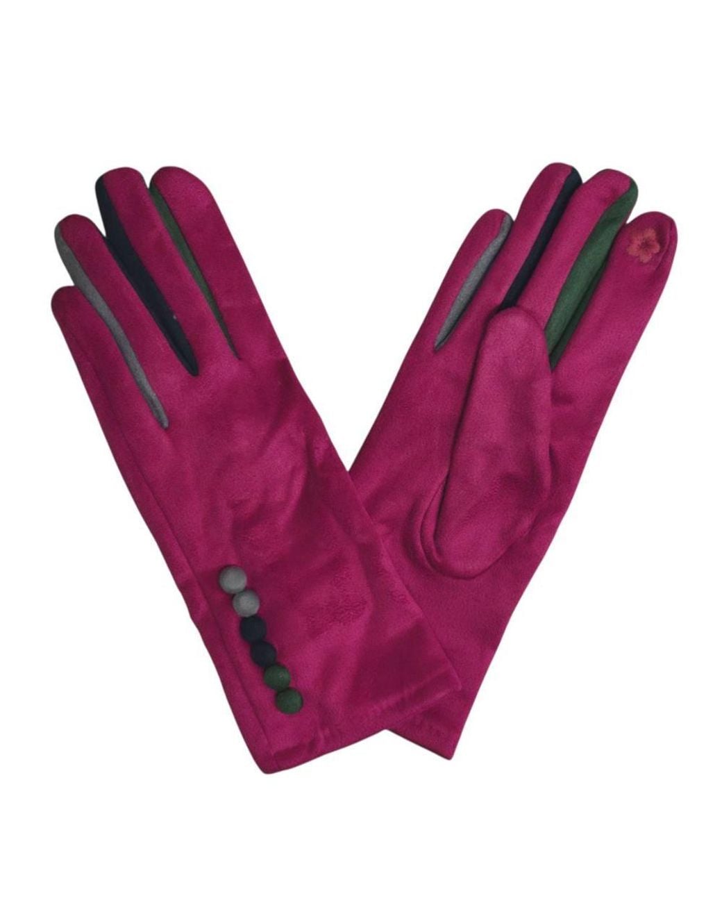 Love EMVY Purple Vibrant Colourful Contrast Gloves With Button Detailing