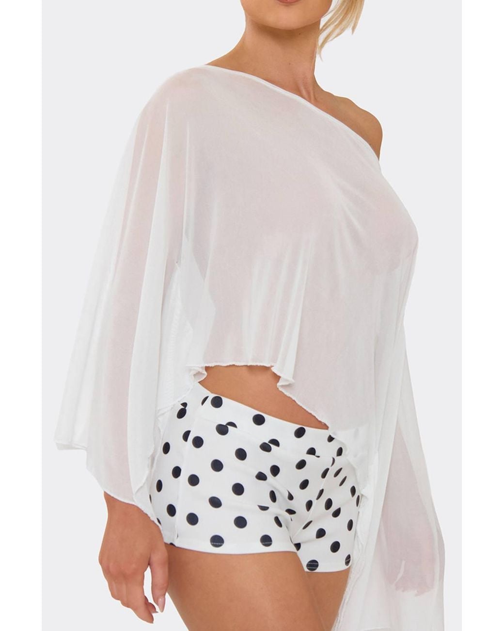 EGO White Long Sleeve Off-The Shoulder Mesh Top