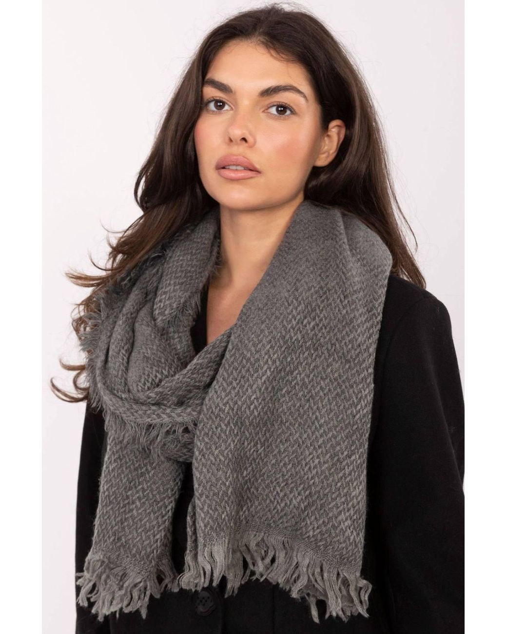 Love Lace Gray Soft Acrylic Scarf Shawl With Classic Fir Tree Pattern Fringed