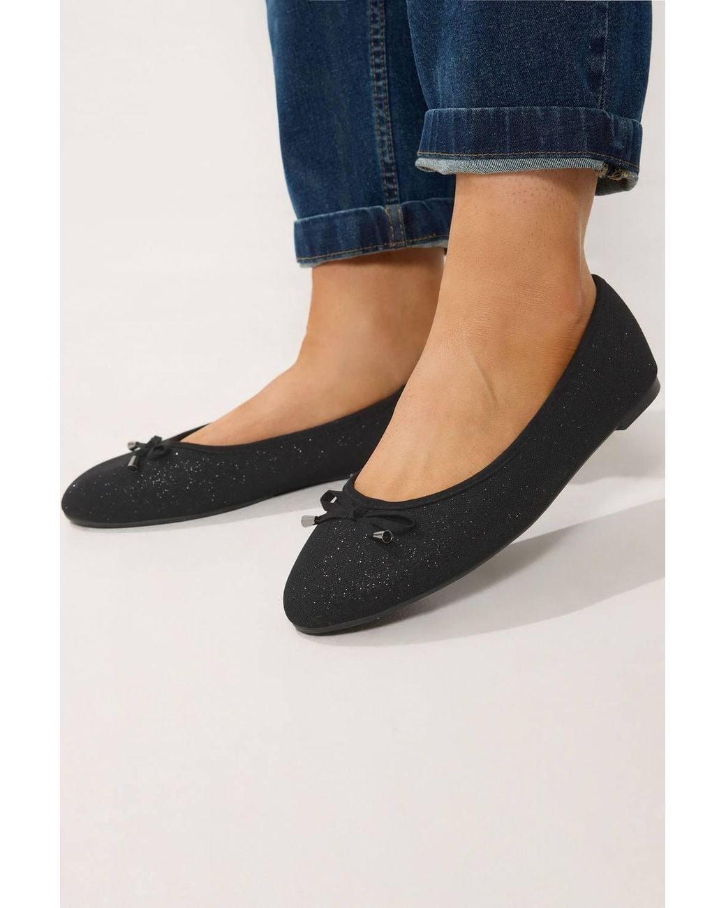 Yours Blue Glitter Ballet Pumps