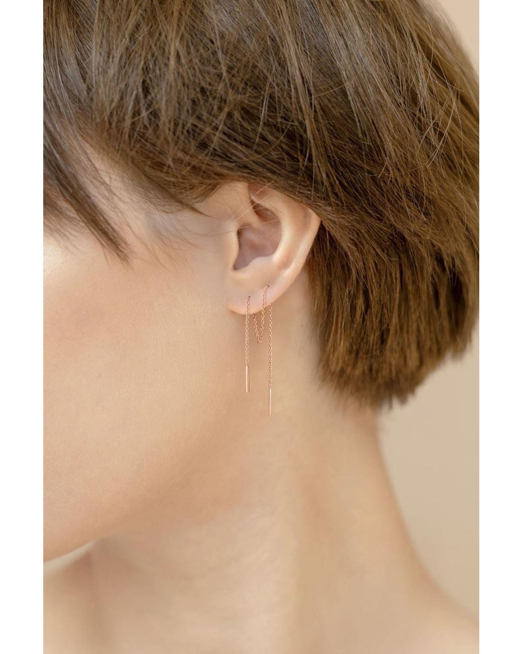 Otis Jaxon London Brown Sterling Long Drop Chain Threader Earrings