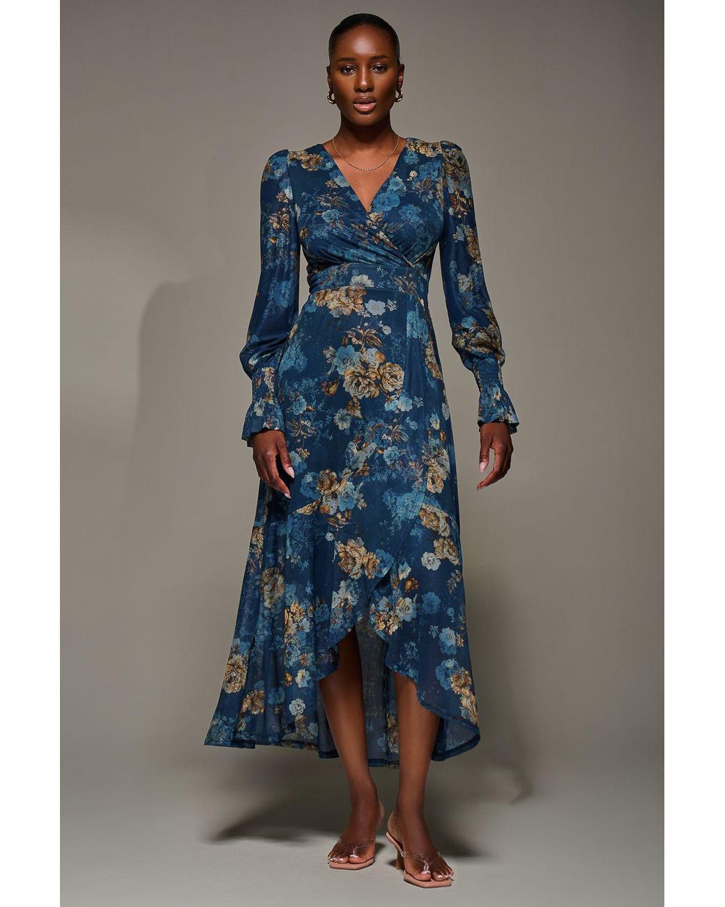 Jolie Moi Blue Long Sleeve Frill Hem Mesh Maxi Dress