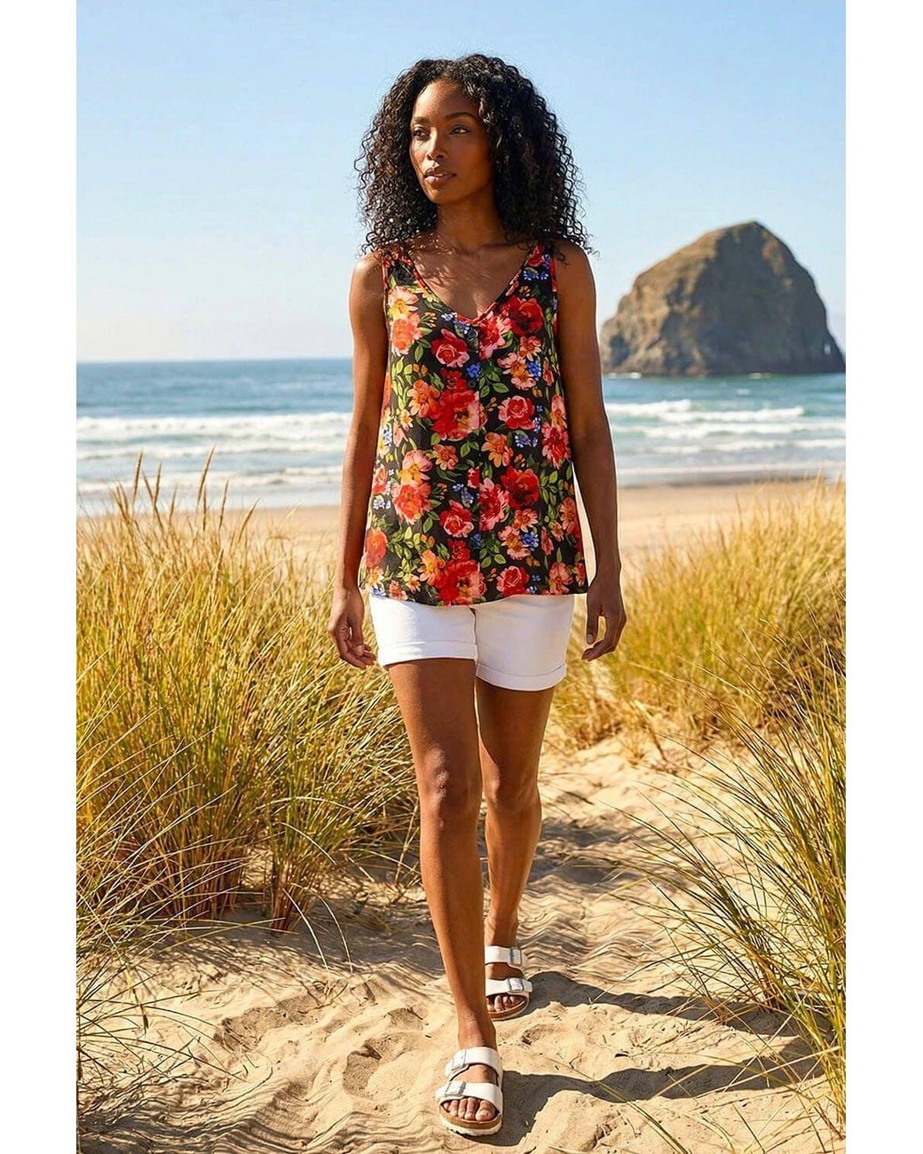 Roman Red Floral Buttoned Vest Top