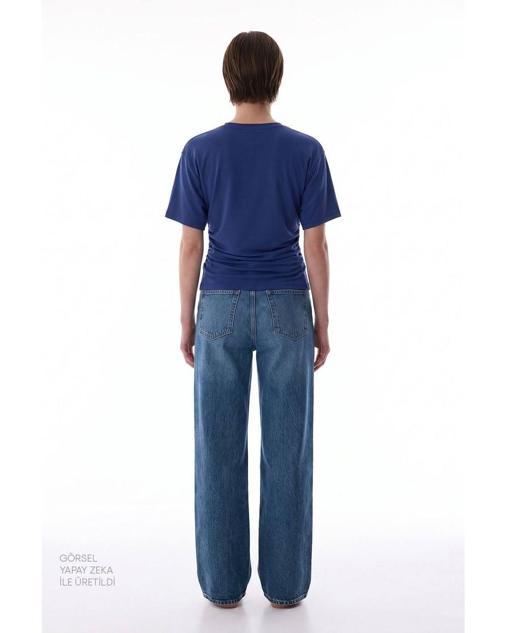 Penti Blue Modal Waist Detail Textured T-Shirt With Gathers