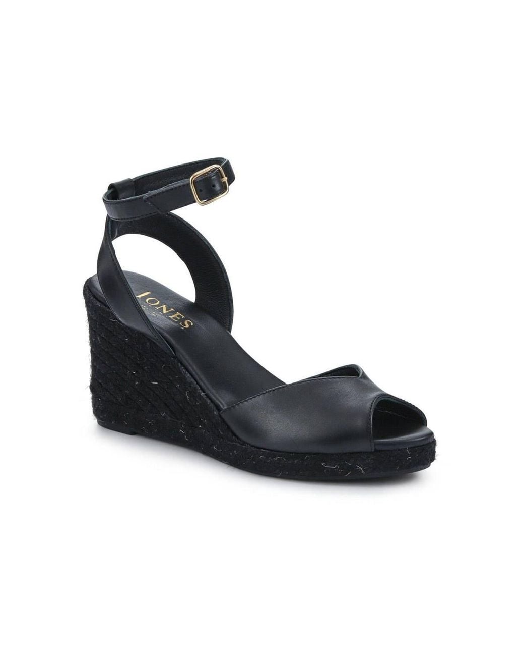Jones Bootmaker Black Marchesa Leather Wedge-Heeled Sandals