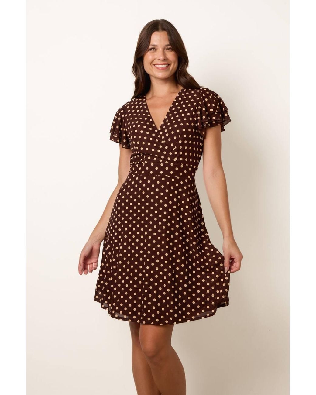 Blue Vanilla Brown Short Sleeve V-Neck Mini Dress
