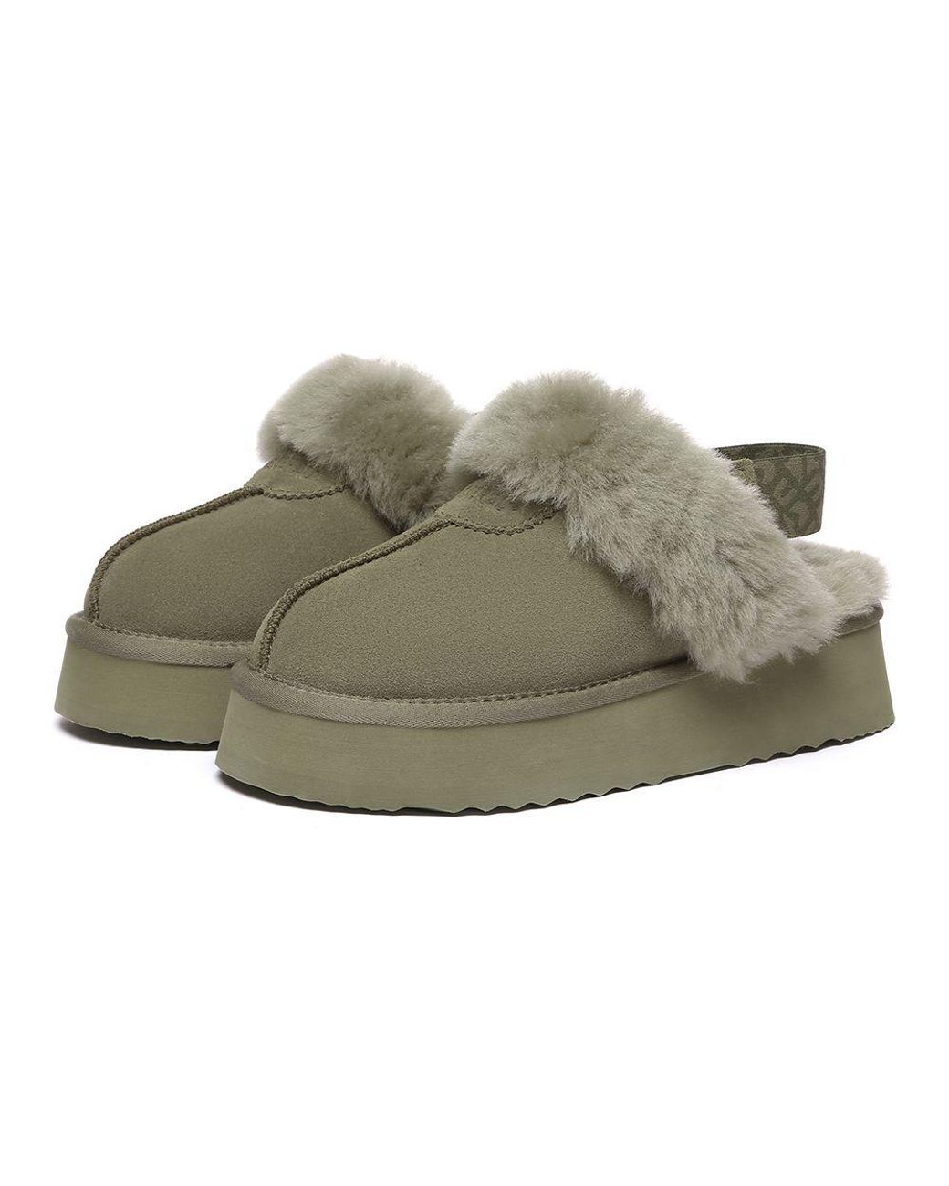 EverAu Australia Green Real Sheepskin Wagtail Removable Strap Platform Slippers With Eva Sole