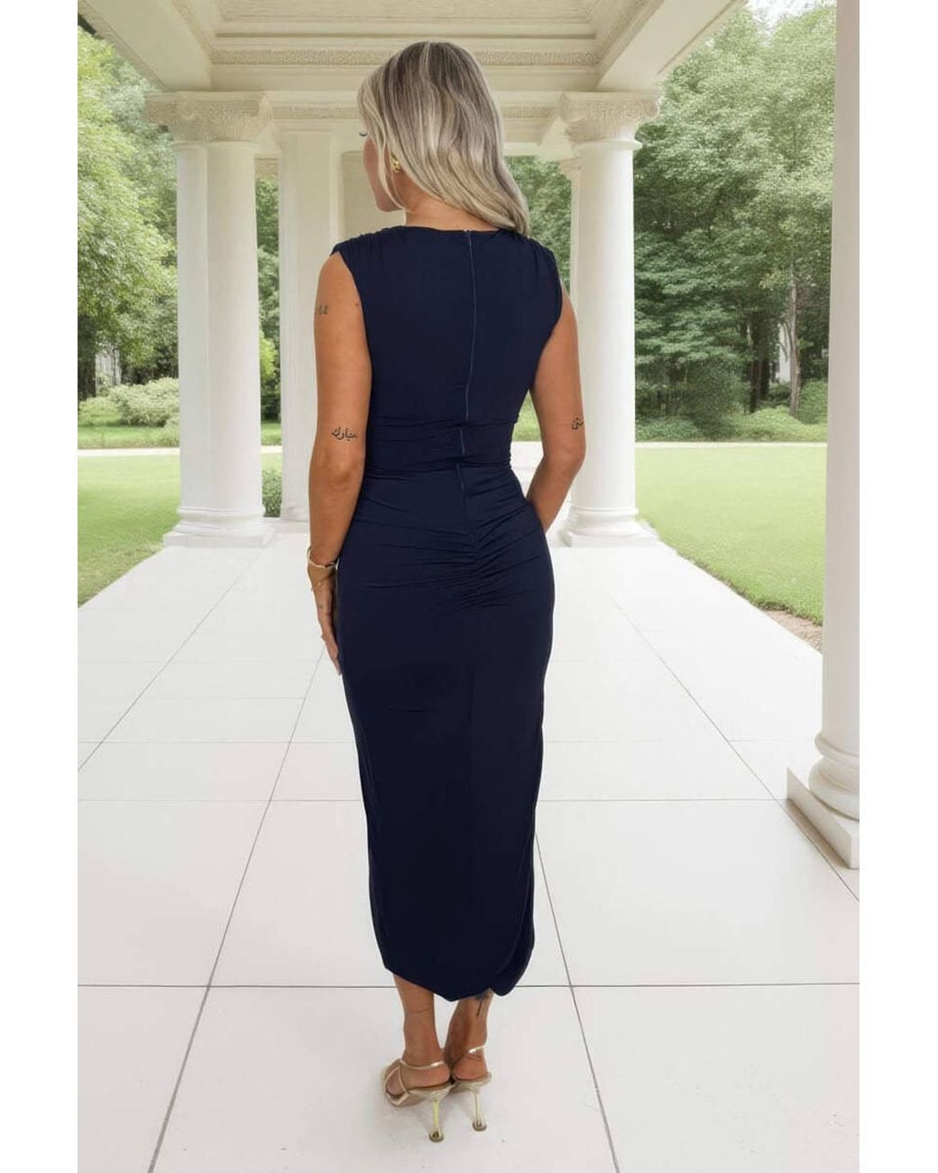 AX Paris Blue Draped Sash Top Wrap Skirt Midi Dress