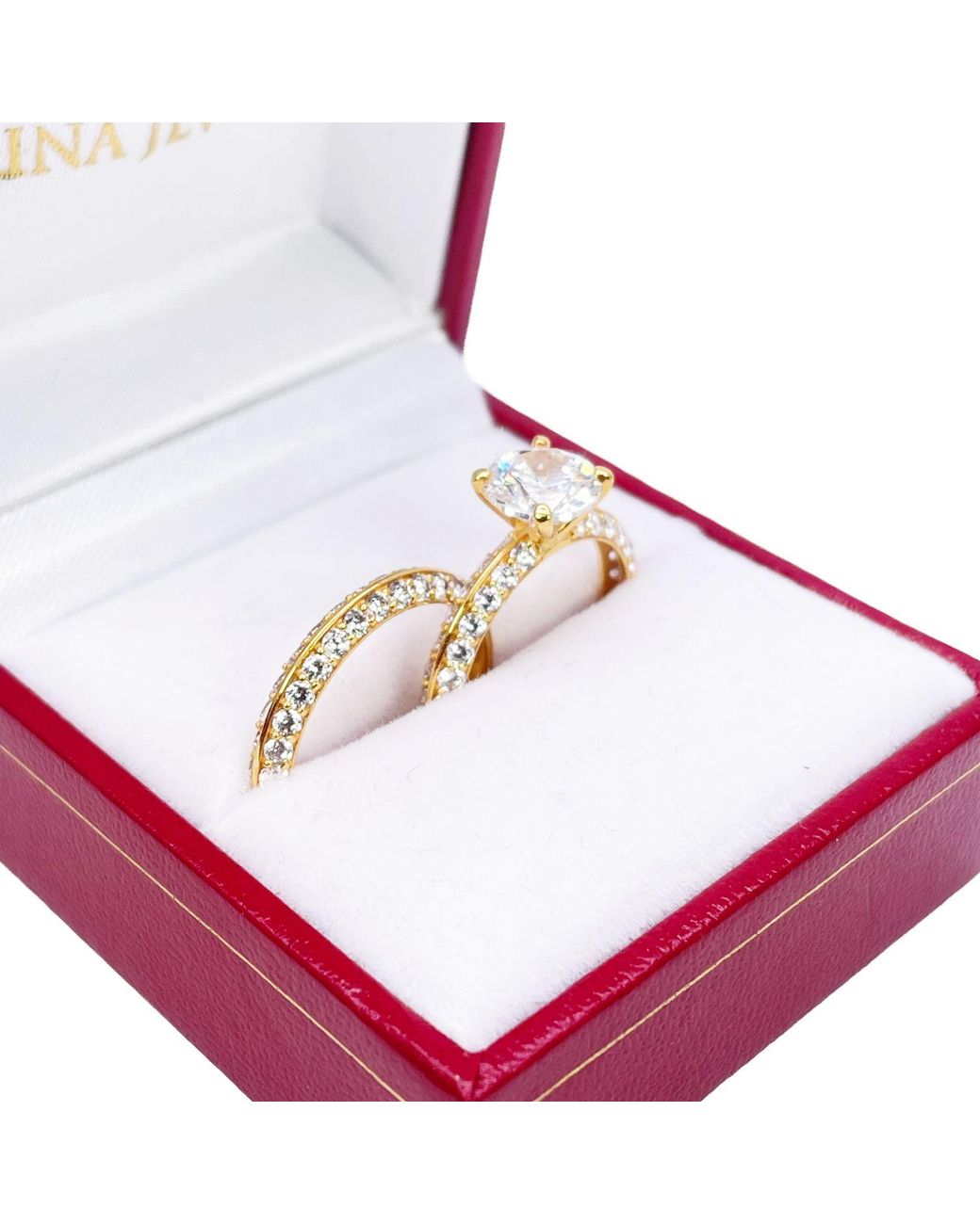 Raina Jewels Metallic 22Ct 4-Claw Half Eternity Engagement Ring & Matching Band