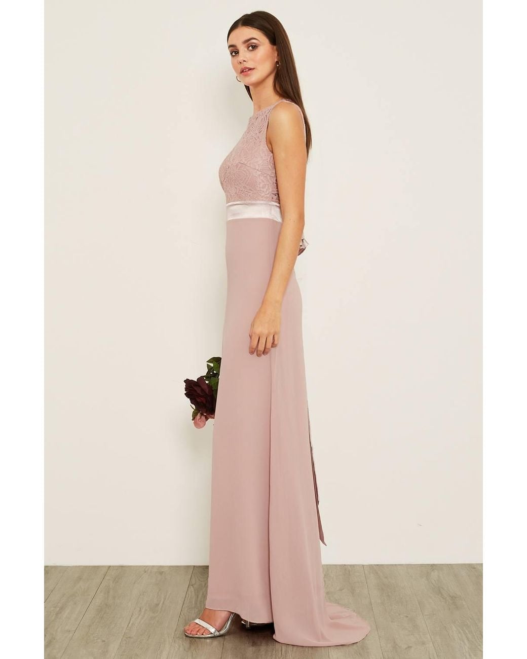 TFNC London Pink Halannah Lace Sleeveless Pale Maxi Dress