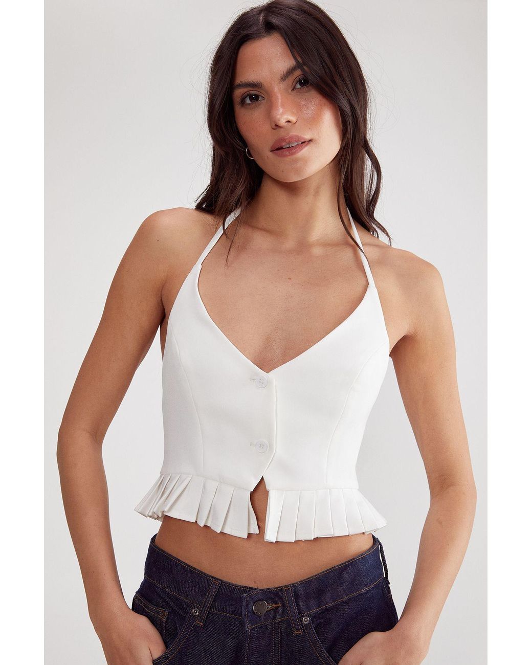 Nasty Gal White Pleated Hem Tailored Top