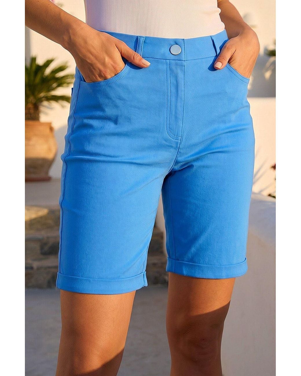 Roman Blue Turn Up Stretch Shorts