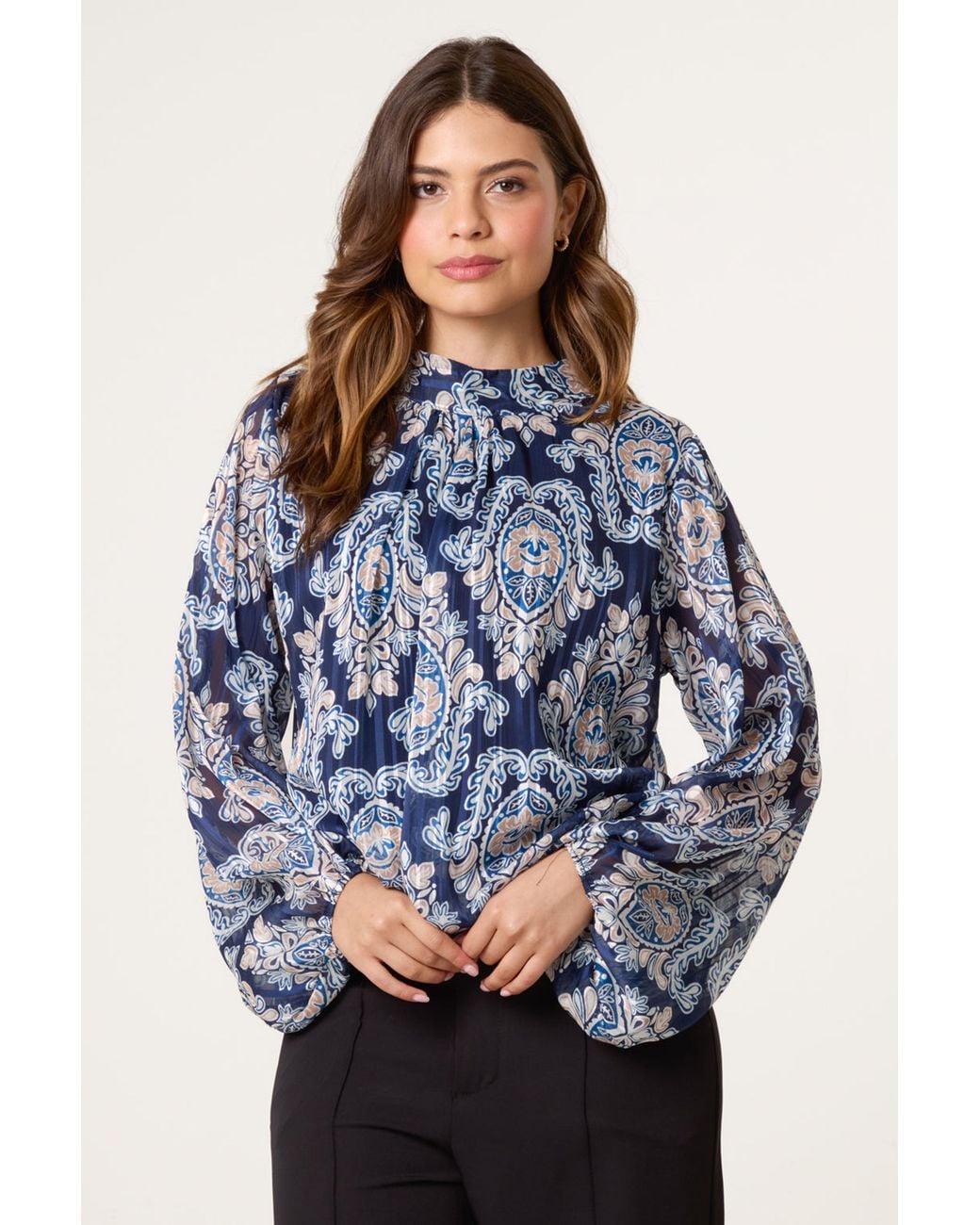 Blue Vanilla Blue Long Sleeve Turtleneck Blouse