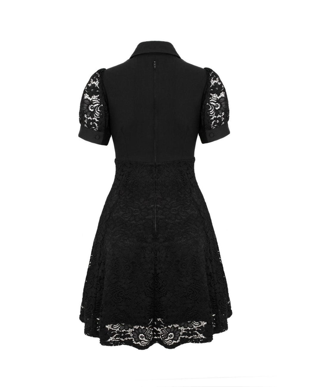 Hell Bunny Black Dominica Lace Puff Sleeve Mini Dress With Pearl Button Detail
