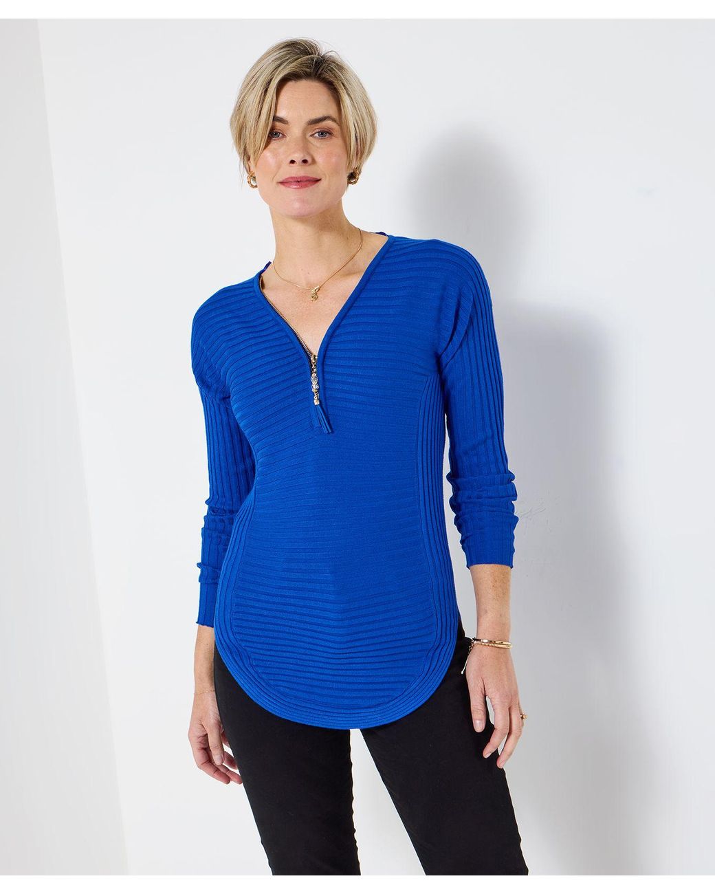 Joe Browns Blue Ribbed Jersey Zip Top
