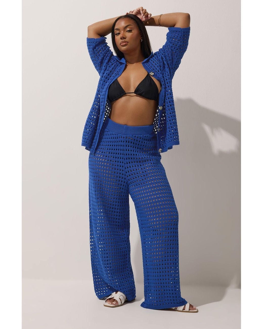 Yours Blue Crochet Wide Leg Trousers