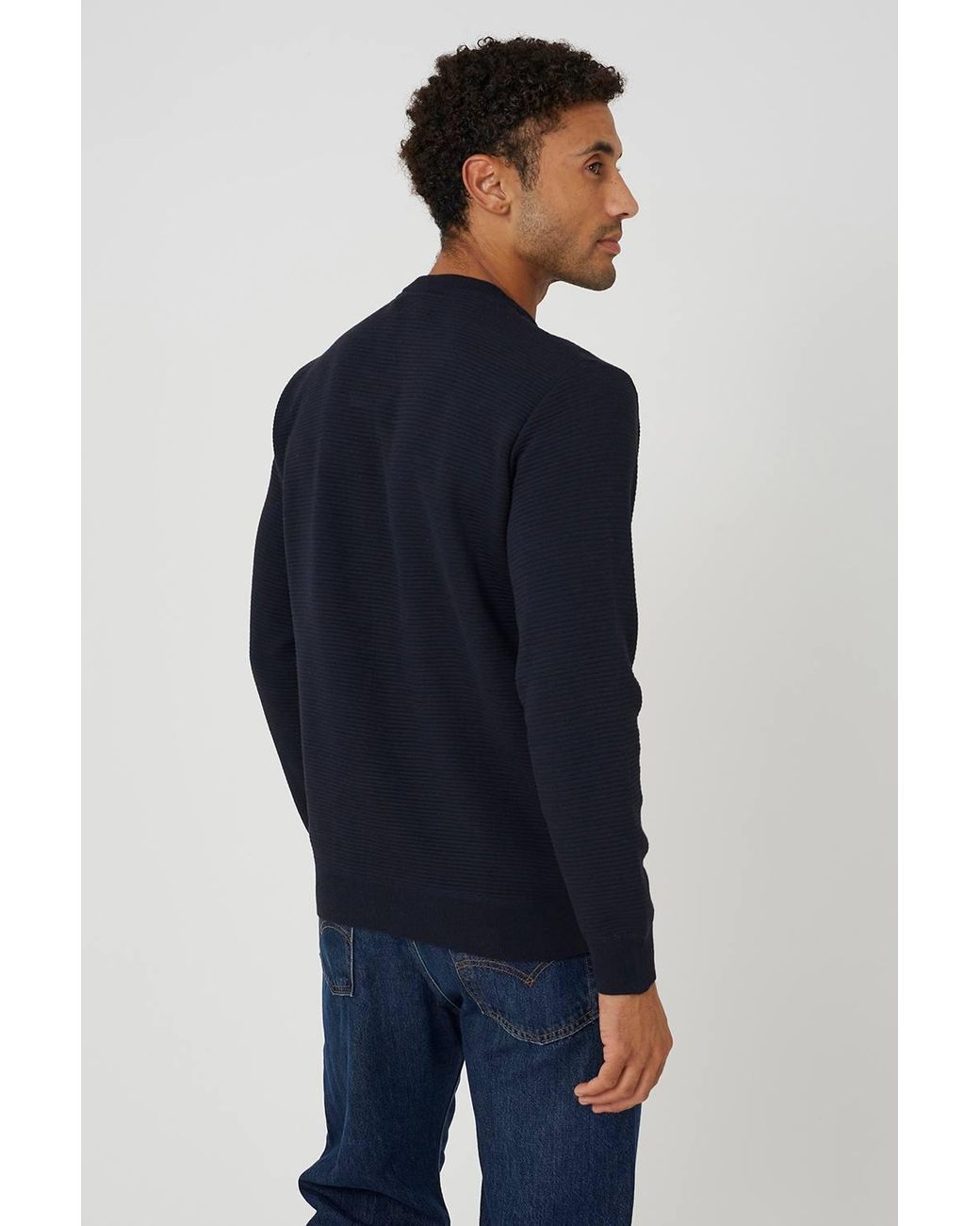 Brave Soul Blue Textured Knit Crew Neck Jumper for men