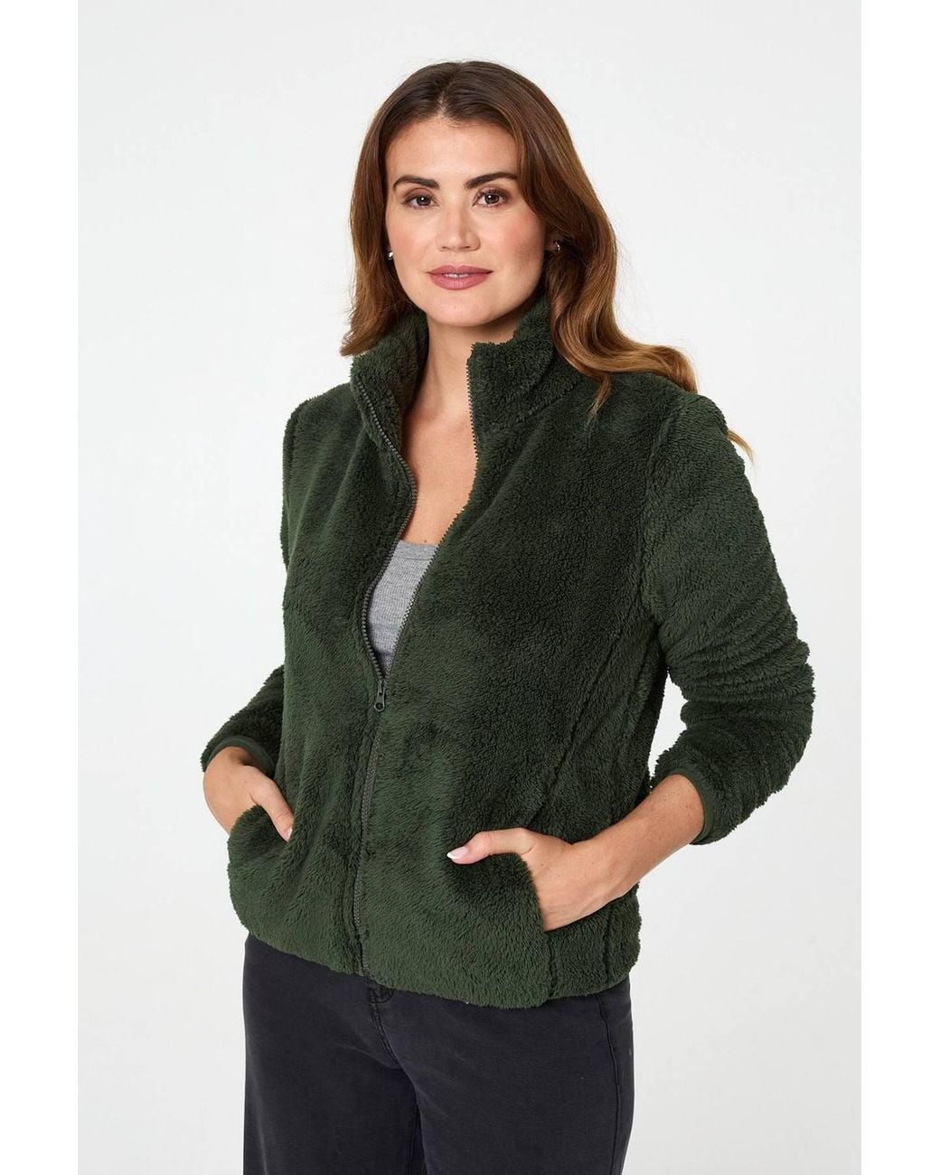Izabel London Black Soft Texture Zip Front High Neck Fleece