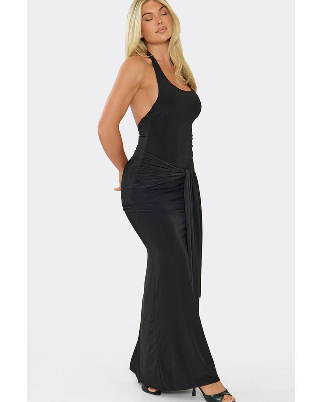 EGO Black Strappy Tie Drape Maxi Dress