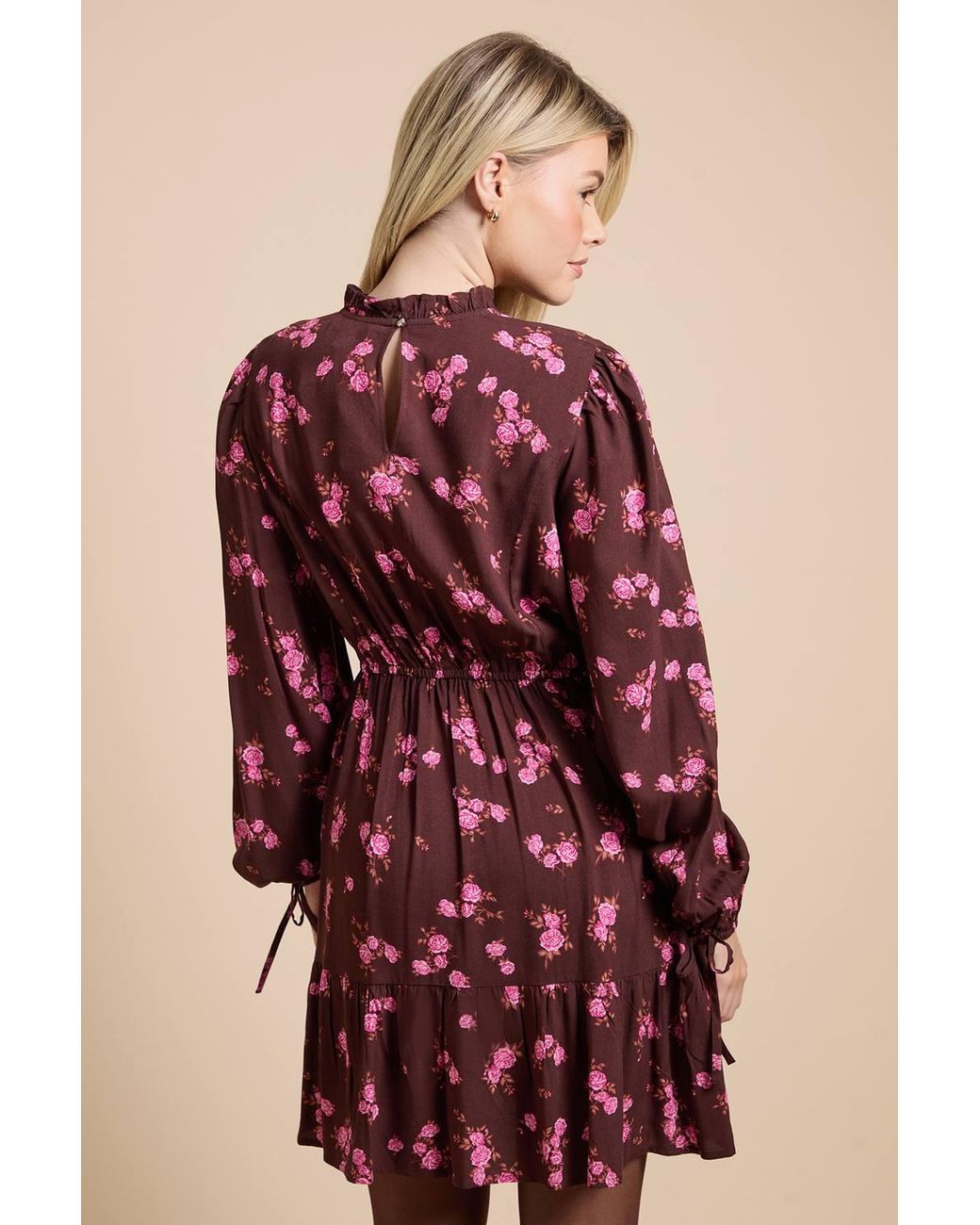 Dorothy Perkins Pink Ruffle Ruffle Neck Long Sleeve Mini Dress