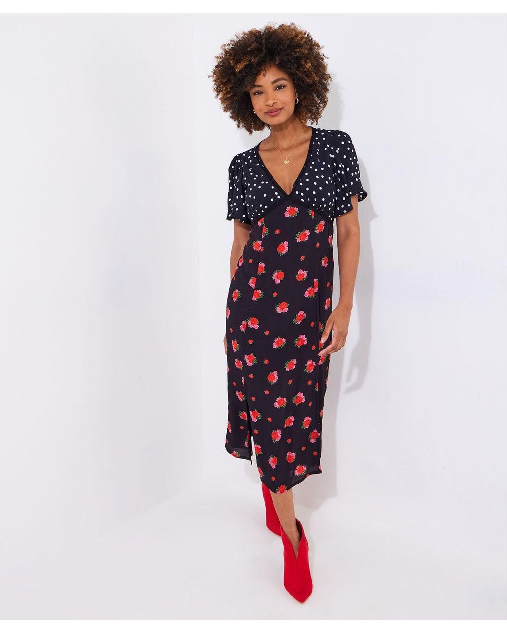 Joe Browns Black Polka Dot Floral Lace Trim Midi Dress