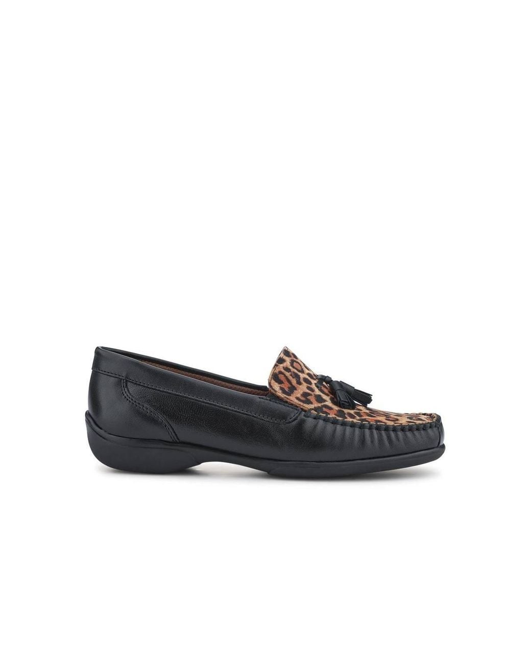 Pavers Black Embroided Panel Leather Loafers