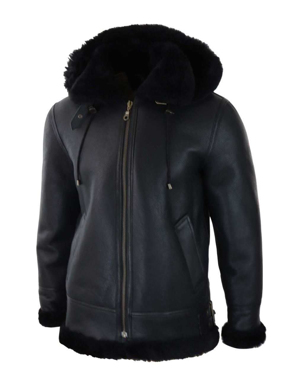 TruClothing Black Sherling Sheepskin Hood Jacket Aviator for men
