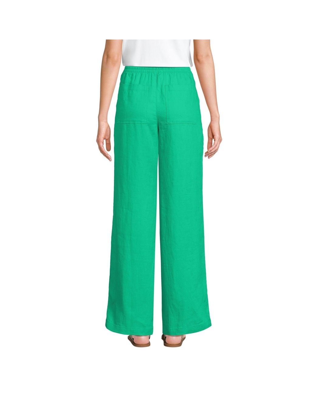 Lands' End Green Wide Leg Pull-On Linen Trousers