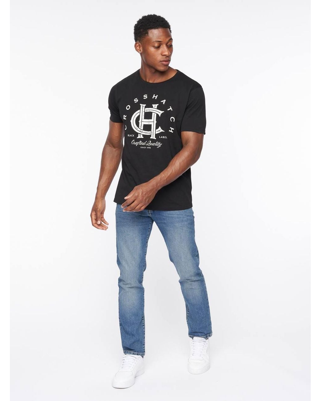 Crosshatch Blue Princed Classic 5-Pocket Cotton Stretch Jeans With Branded Belt for men