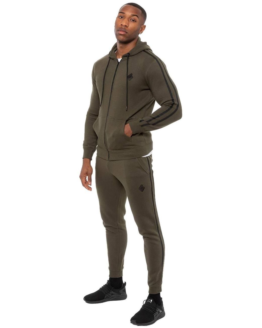 Enzo Brown Zip Up Tape Hoodie for men