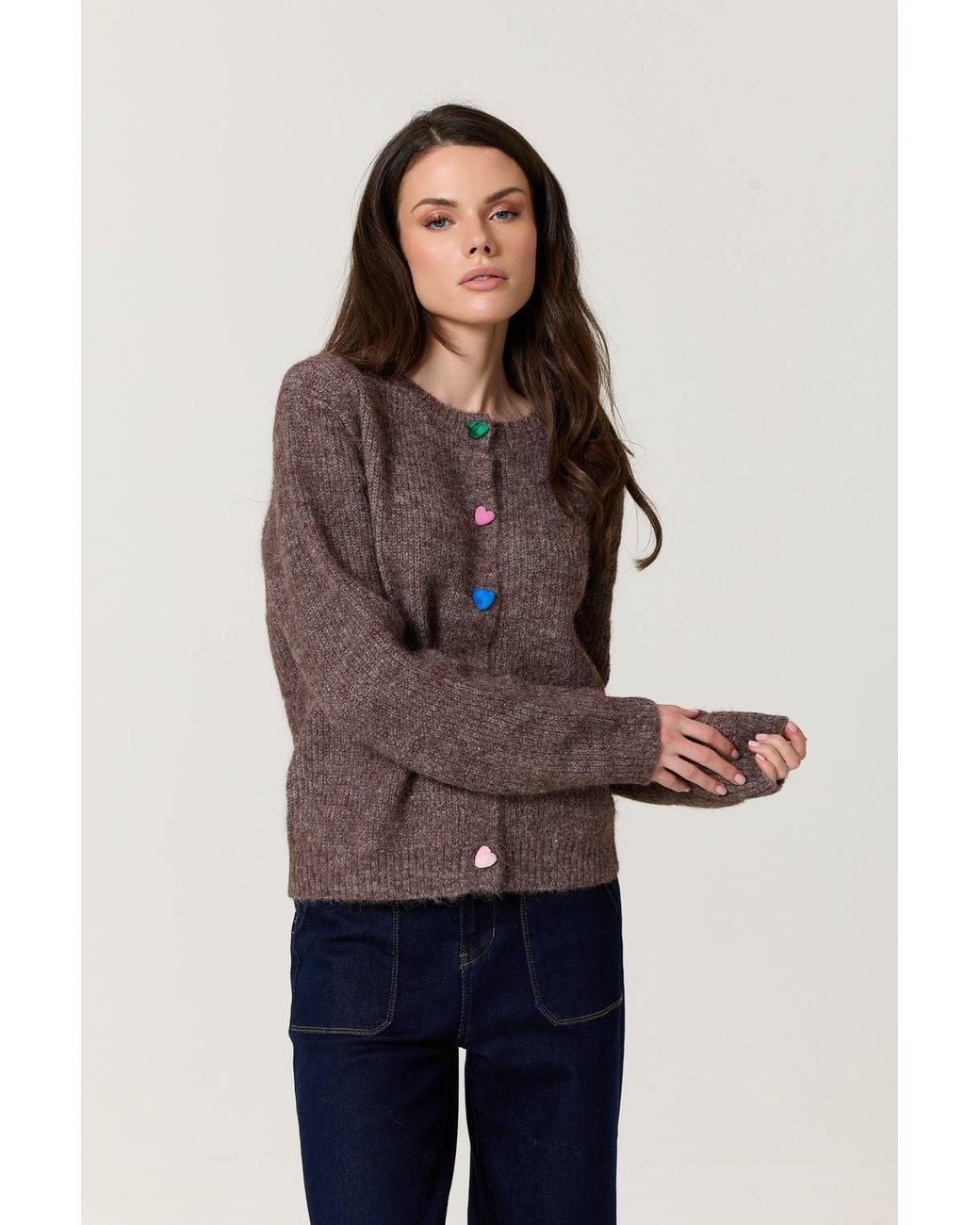 Liquorish Blue Heart Button Wool Blend Cardigan