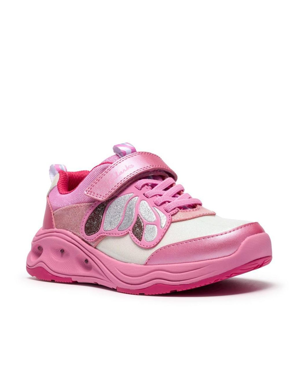 Clarks Pink Gleam Fly Kid Trainers, Riptape