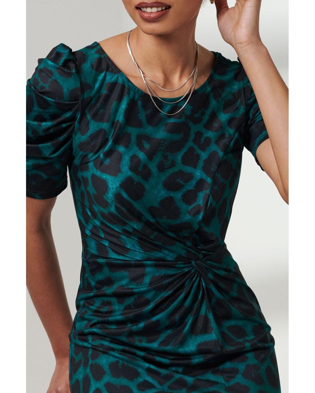Jolie Moi Green Arica Jersey Puff Sleeve Bodycon Midi Dress