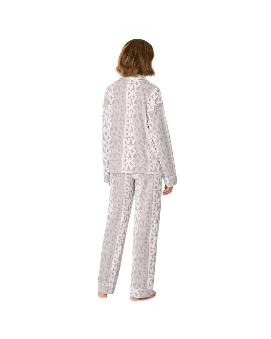DKNY Gray Long Sleeve Notch Top & Pant Sleep Set